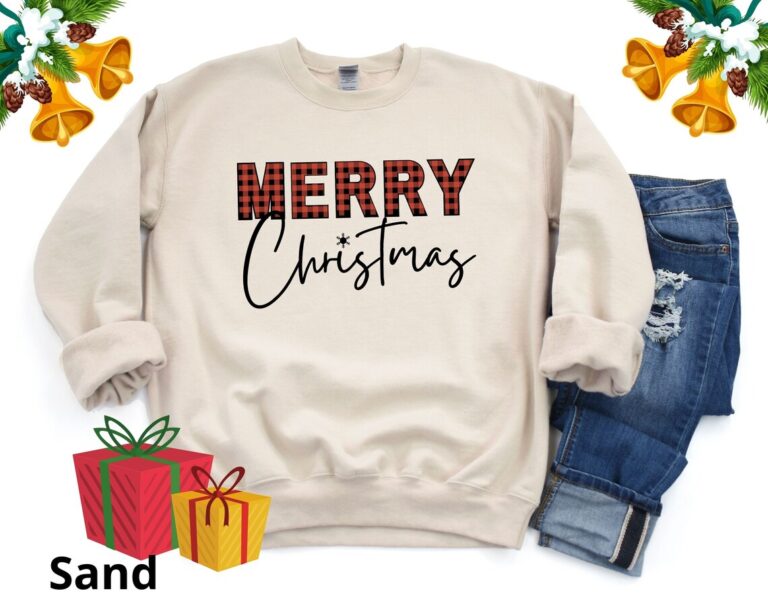 Merry Christmas Sweatshirt, Buffalo Plaid Christmas Sweatshirt, Christmas Shirt, Buffalo Plaid Christmas Tee, Women Christmas Sweater