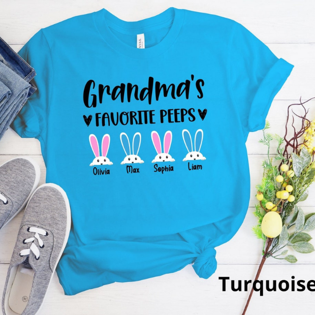 Grandma's Favorite Peeps, Personalized Grandma Shirt with Bunny Grandkids Name