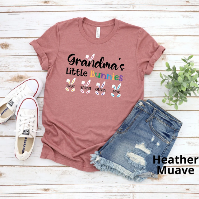 Grandma's Little Bunnies Shirt, Personalized Grandma Shirt with Bunny Grandkids Name