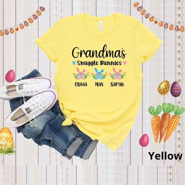 Grandma's Snuggle Bunnies, Personalized Grandma Shirt with Bunny Grandkids Name