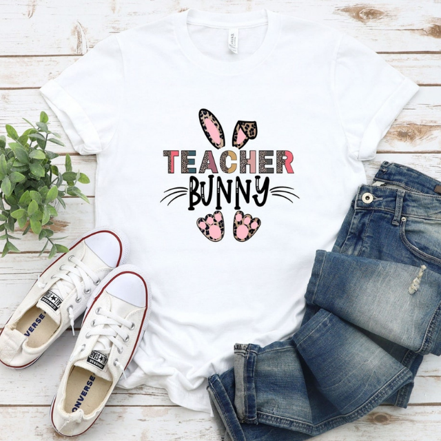 Teacher Bunny Shirt, Leopard Teacher Easter Shirt, Leopard Bunny Teacher Shirt