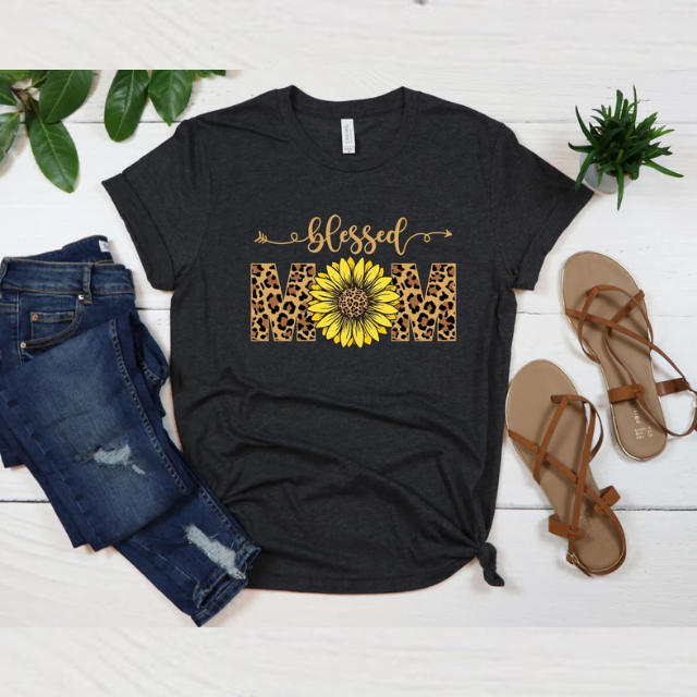 Blessed Mom Shirt, Mom Sunflower Shirt, Leopard Mom, Mothers Day Gift