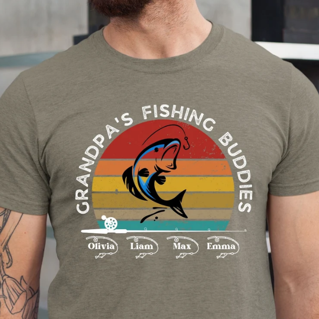 Grandpa Fishing Buddies Shirt, Personalized Grandpa Shirt with Grandkids Name