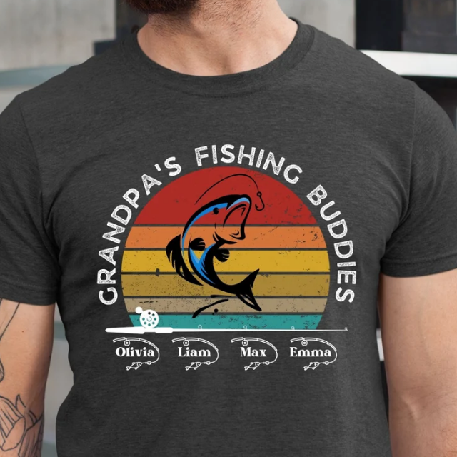 Grandpa Fishing Buddies Shirt, Personalized Grandpa Shirt with Grandkids Name