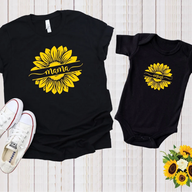 Mama Mini Sunflower Shirt, Sunflower Mama Shirt, Sunflower Onesie, Matching Mom Baby