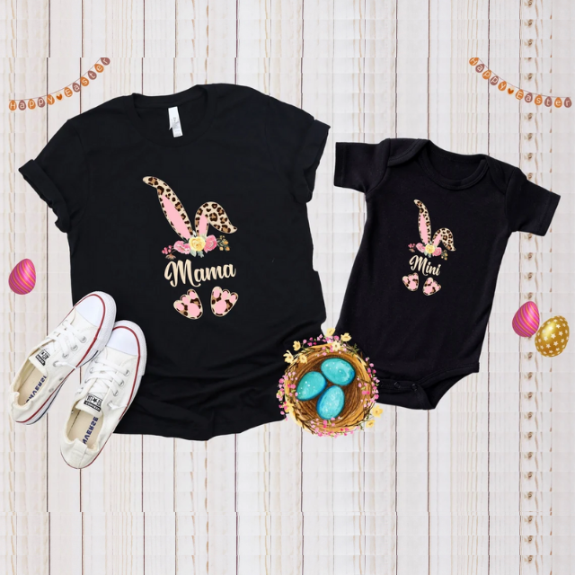 Personalized Leopard Easter Bunny Shirts, Matching Mama Mini Easter Shirts