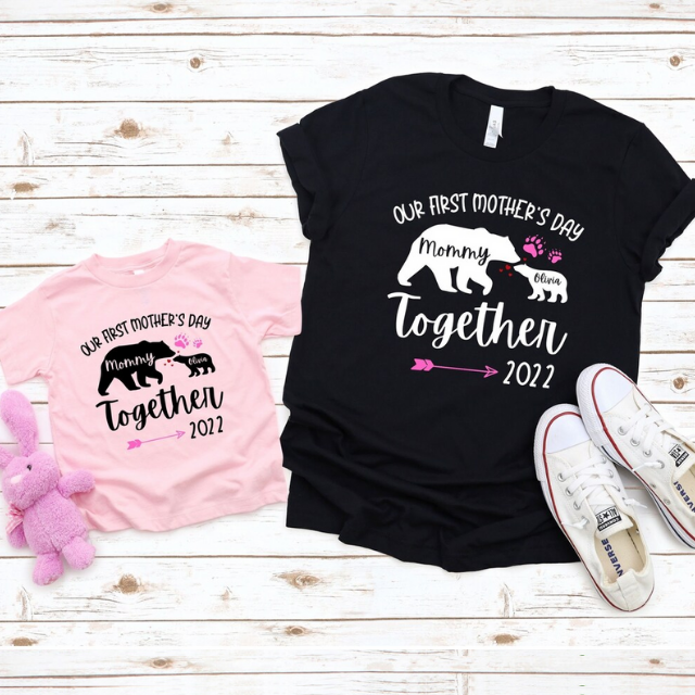 Personalized Our First Mothers Day Shirt, Mommy and me Bear Matching Shirt