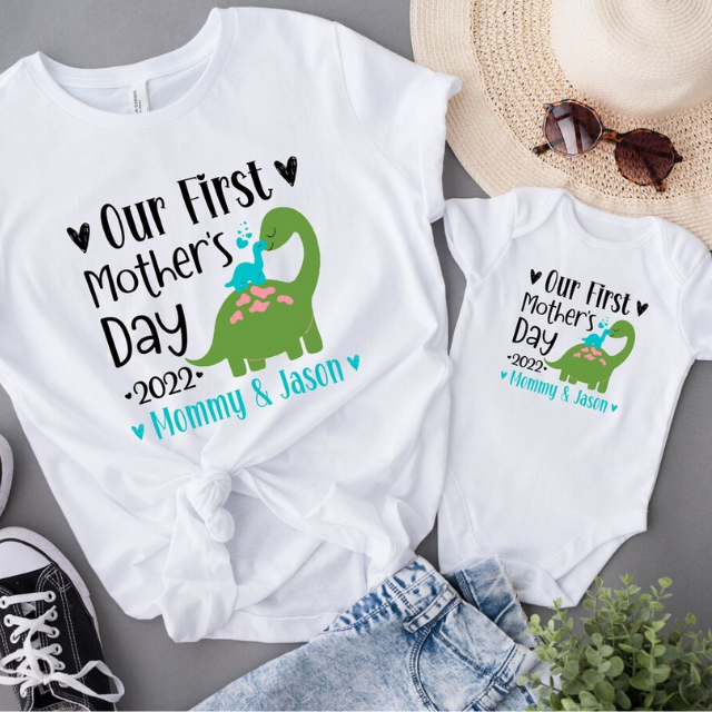 Personalized Our First Mothers Day Shirt, Mommy and me Dinosaur Matching Shirt