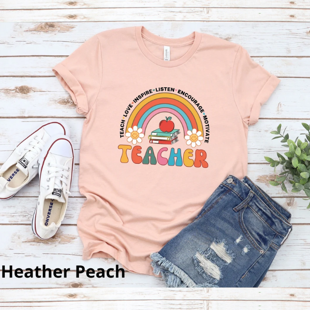 Teach Love Inspire Teacher Rainbow Shirt, Retro Rainbow Teacher Shirt