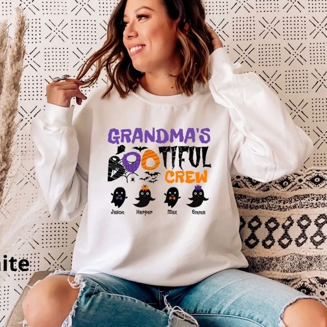 Custom Grandmas Bootiful Crew Sweatshirt, Nanas Boo Crew Sweatshirt