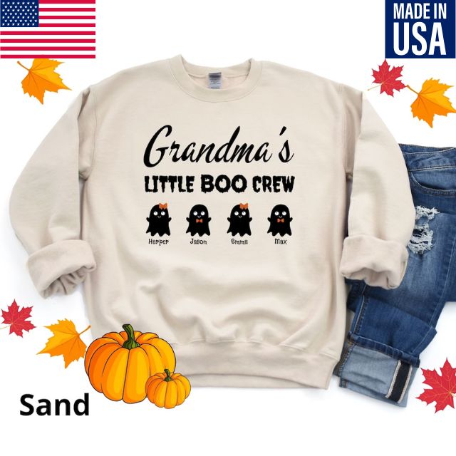 Custom Grandmas Little Boo Crew Sweatshirt, Nanas Boo Crew Sweatshirt