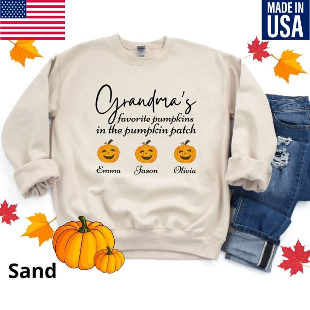 Grandma's Favorite Pumpkins Sweatshirt, Personalized Gigi shirt with Grandkids name