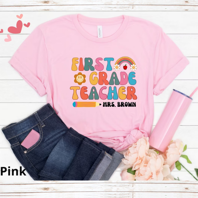 Personalized First Grade Teacher Shirt, Retro 1st Grade Teacher Shirt