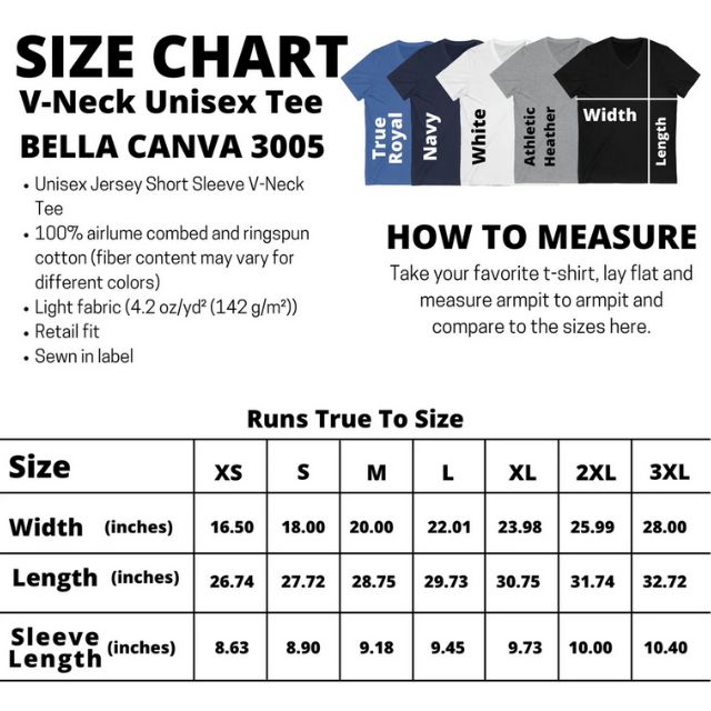 V-Neck Size and color chart