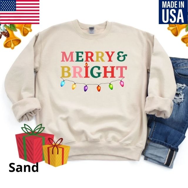 Merry and Bright Sweatshirt, Christmas Sweatshirt, Christmas Party Shirts, Cute Holiday Sweatshirt