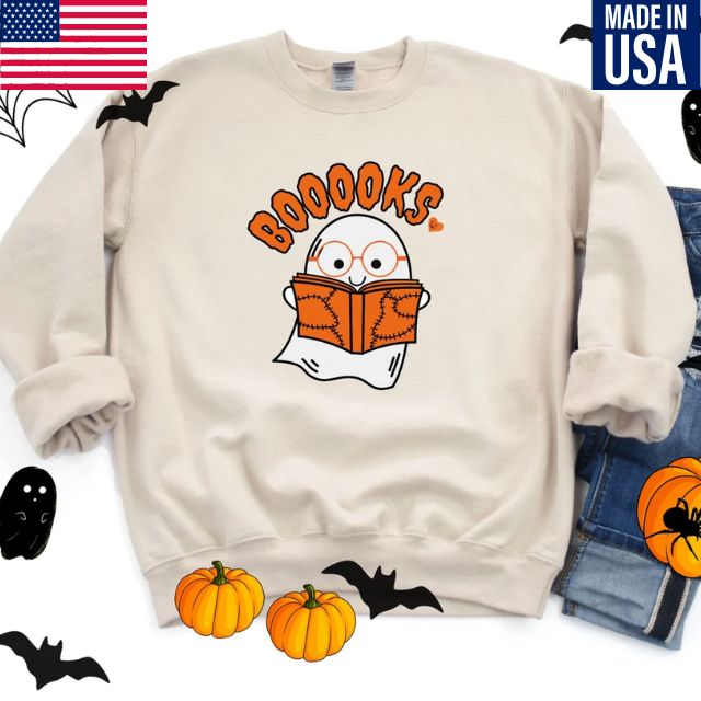 Ghost Books Sweatshirt, Boooks Sweatshirt, Halloween Party Teacher Sweatshirt