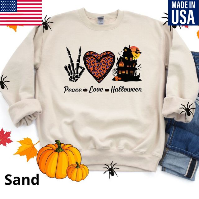 Peace love Halloween Sweatshirt, Skeleton Halloween Sweatshirt, Mom Halloween