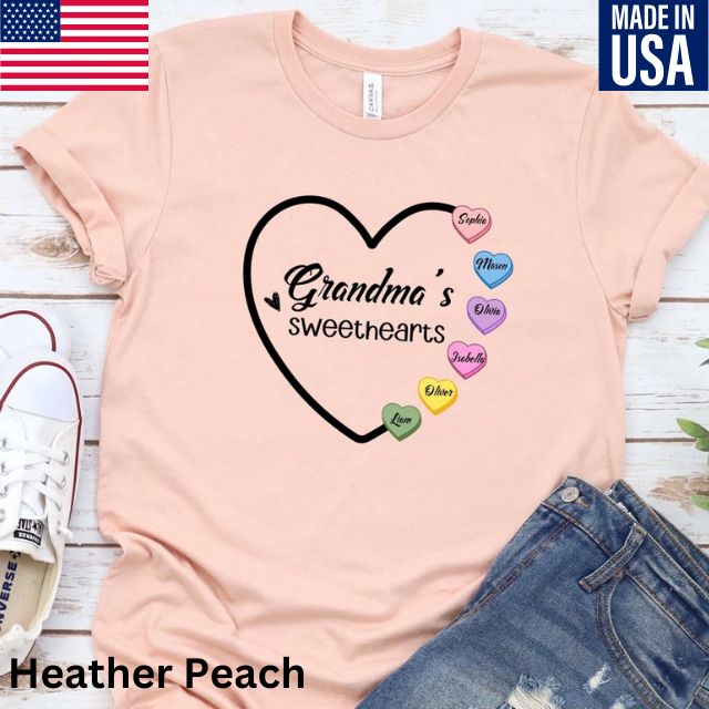 Custom Grandma's Sweethearts Shirt, Personalized Grandma Shirt with Grandkids Name