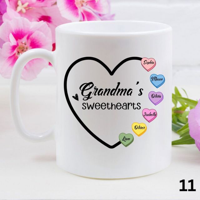 Personalized Grandma Coffee Mug with Grandkids Name, Grandma's Sweethearts Coffee Mug