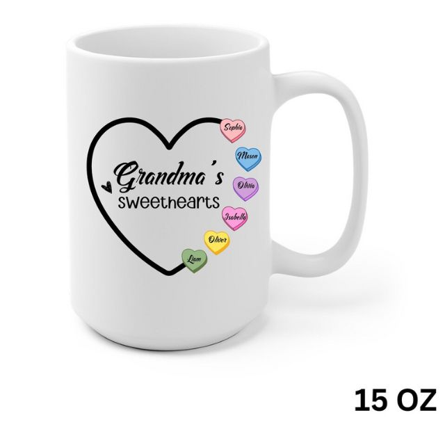 Personalized Grandma Coffee Mug with Grandkids Name, Grandma's Sweethearts Coffee Mug