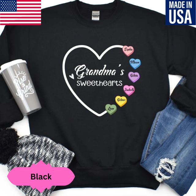 Personalized Grandma Sweatshirt with Grandkids Name, Grandma's Sweethearts Sweatshirt