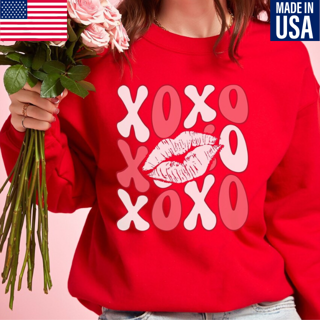 XOXO Hugs and Kisses Valentines Day Sweatshirt, Retro Valentines Sweatshirt