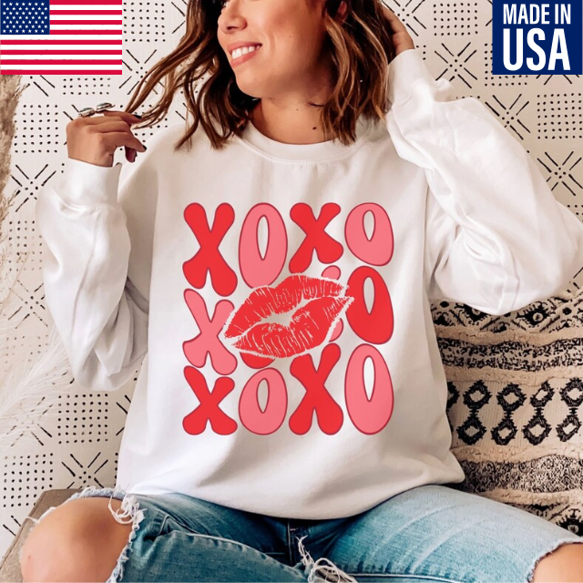 XOXO Hugs and Kisses Valentines Day Sweatshirt, Retro Valentines Sweatshirt