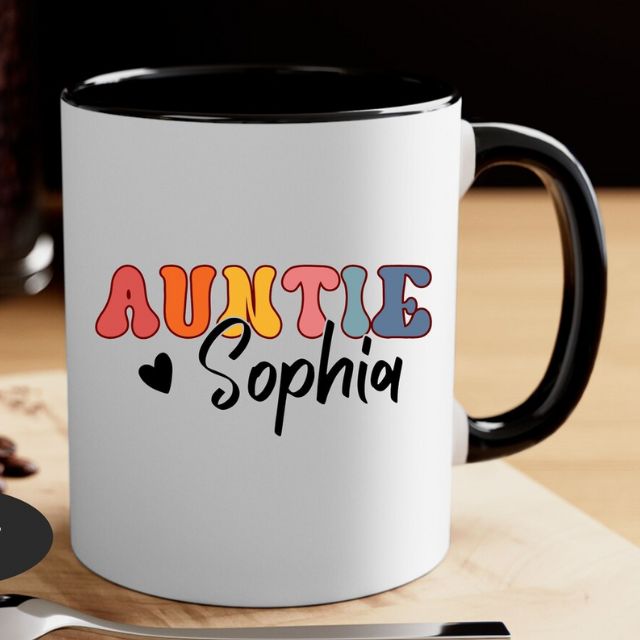 Custom Auntie Name 11oz Accent Coffee Mug, Retro Auntie Mug