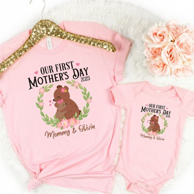 First Mother's Day Bear Matching Shirt, Personalized Our First Mothers Day Shirt