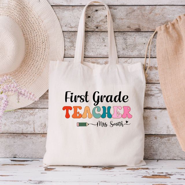 Personalized First Grade Teacher Tote Bag