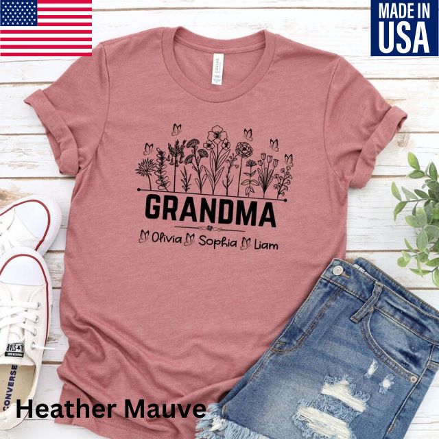 Personalized Grandma Shirt with Grandkids Name, Wildflowers Grandma Shirt