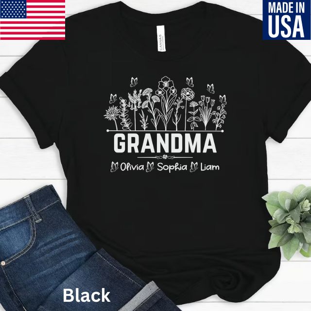 Personalized Grandma Shirt with Grandkids Name, Wildflowers Grandma Shirt