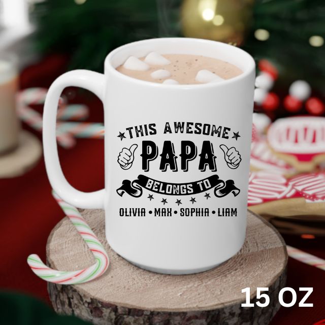 Personalized Grandpa Mug with Kids Names, Fathers Day mug