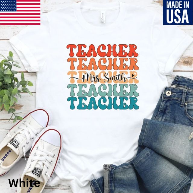 Personalized Teacher Shirt, Custom Name Retro Teacher Shirt