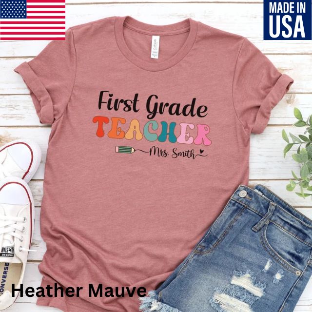 Personalized First Grade Teacher Shirt, Custom Name Retro Teacher Shirt