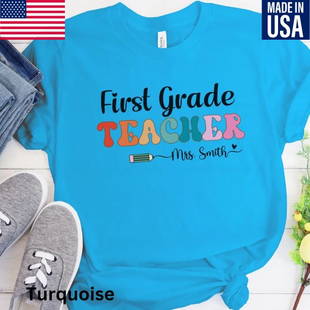 Personalized First Grade Teacher Shirt, Custom Name Retro Teacher Shirt