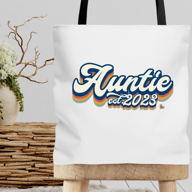 Custom Auntie Tote, Retro Auntie Est 2023 Tote Bag, New Auntie Tote