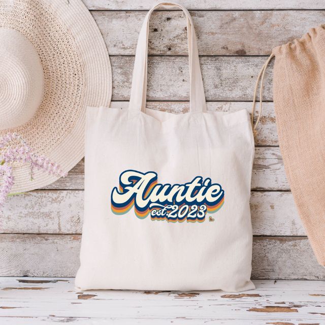 Retro Auntie Est 2023 Tote Bag, Custom Auntie Tote