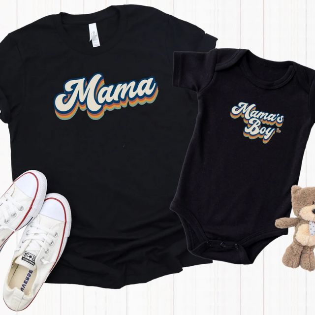 Retro Mama Shirt, Retro Mama's Boy Onesie, Mama's Girl Onesie