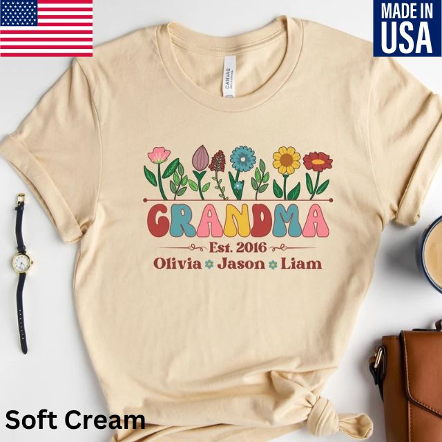 Wildflowers Grandma Shirt, Personalized Grandma Shirt with Grandkids Name