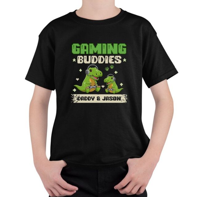 Personalized Gaming Buddies Shirt, Gamer Dad and me Dinosaur Matching Shirt