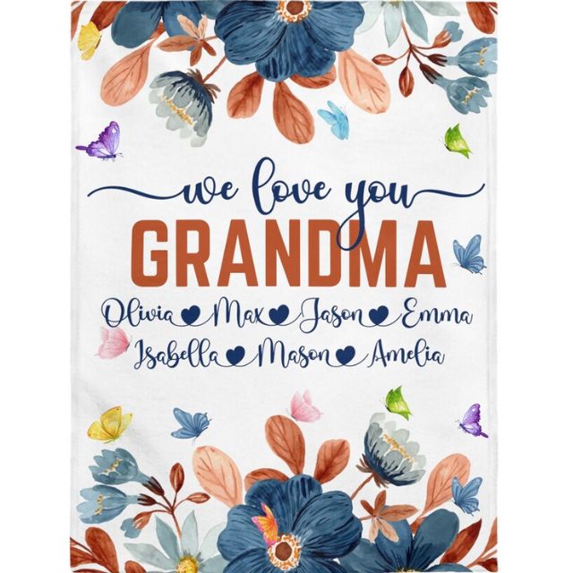 Personalized Grandma Velveteen Plush Blanket, Grandma Floral Blanket