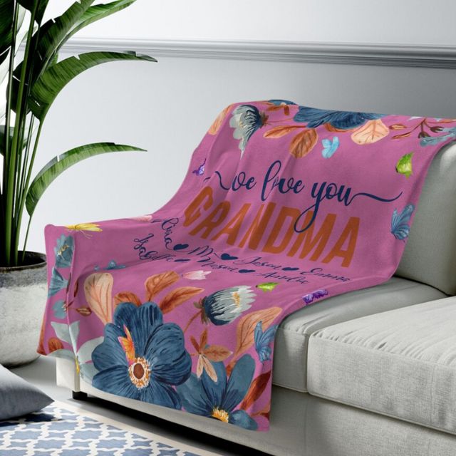 Personalized Grandma Velveteen Plush Blanket, Grandma Floral Blanket