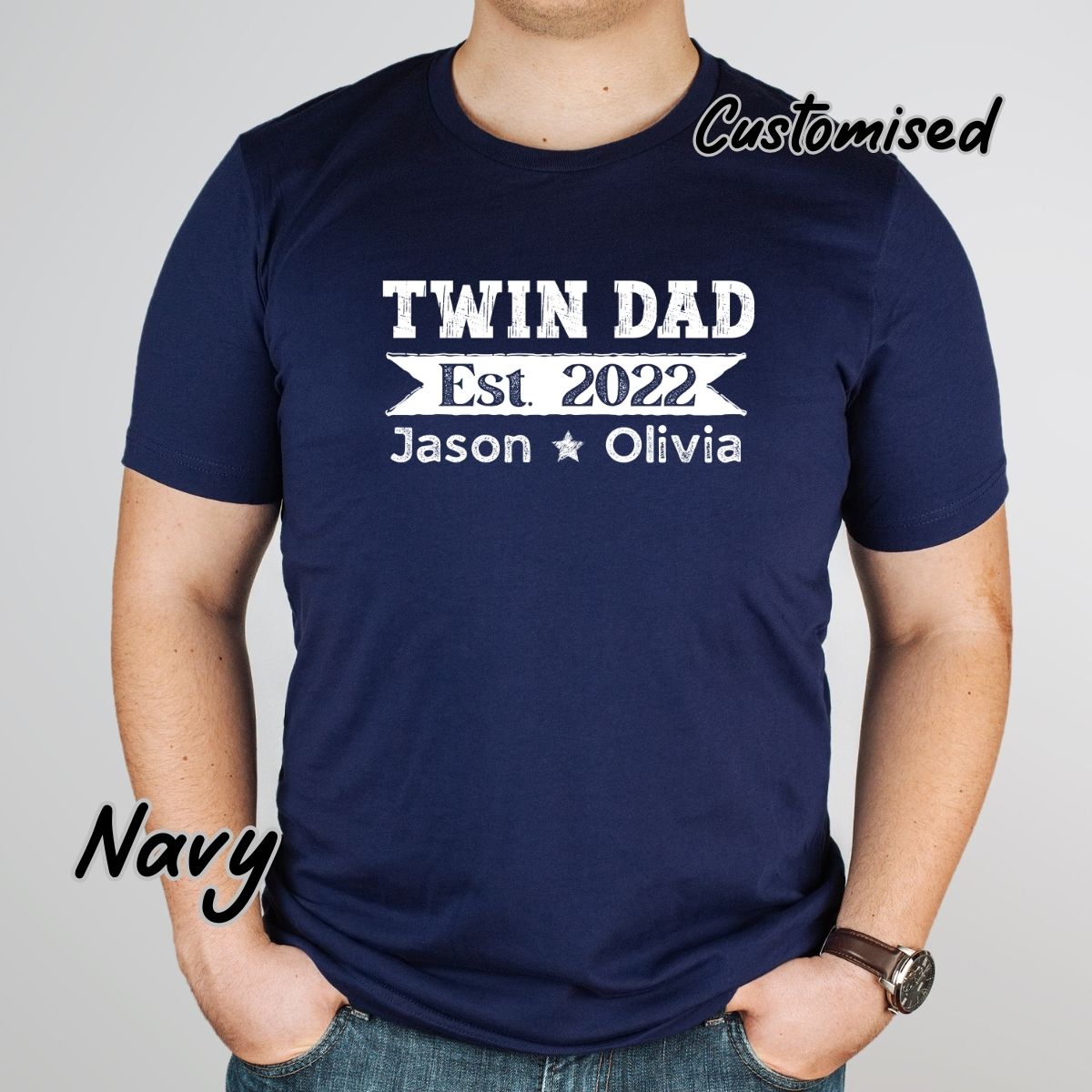 Personalized Twin Dad Est with Kids Name Shirt