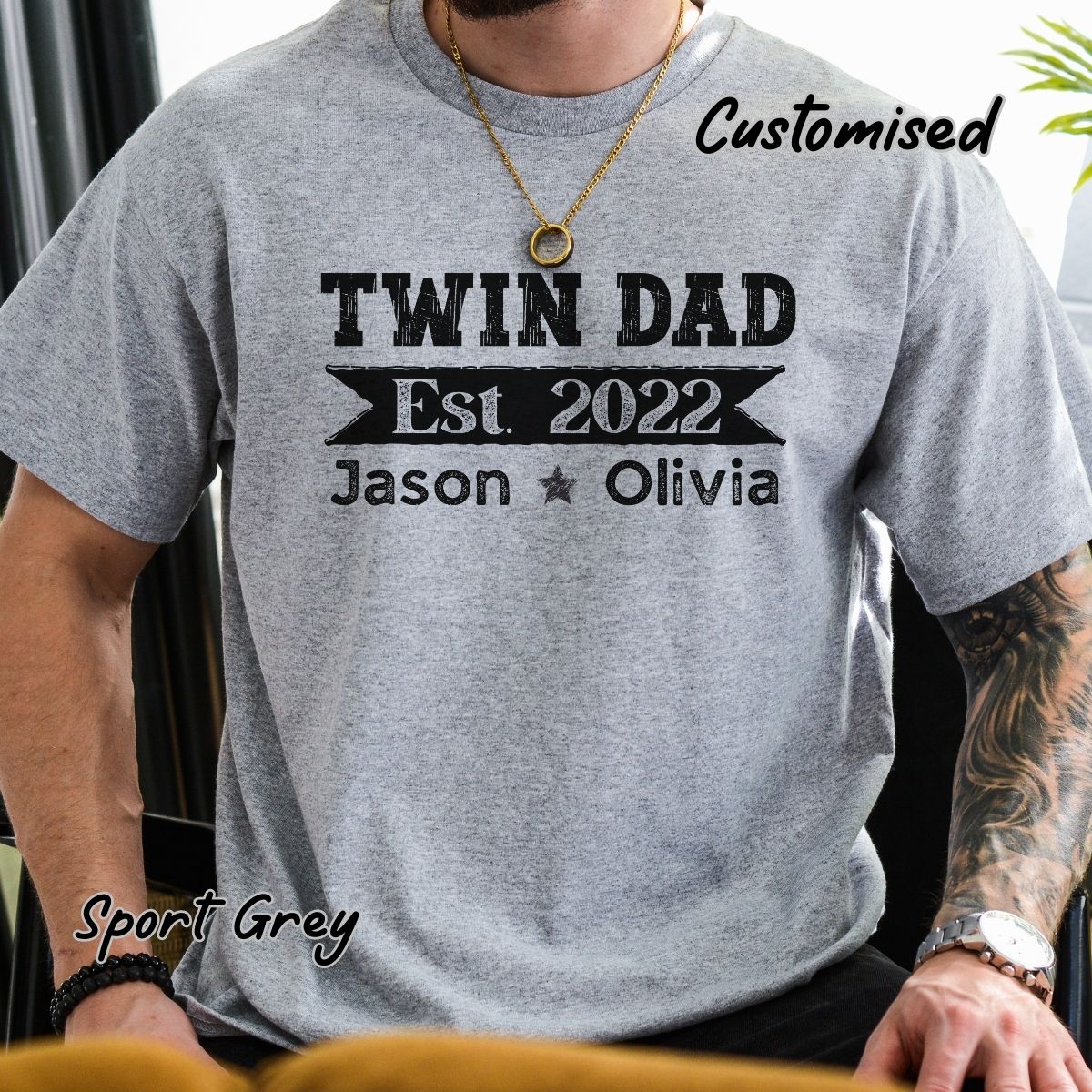 Personalized Twin Dad Est with Kids Name Shirt
