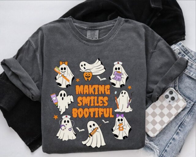 Funny Dental Hygienist Halloween Shirt – 'Making Smiles Bootiful' Ghost Tee