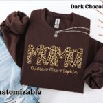 Personalized Leopard Mama Sweatshirt With Kids name