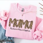 Personalized Leopard Mama Sweatshirt With Kids name