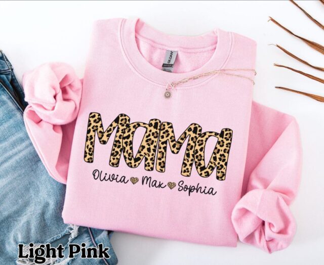 Personalized Leopard Mama Sweatshirt With Kids name
