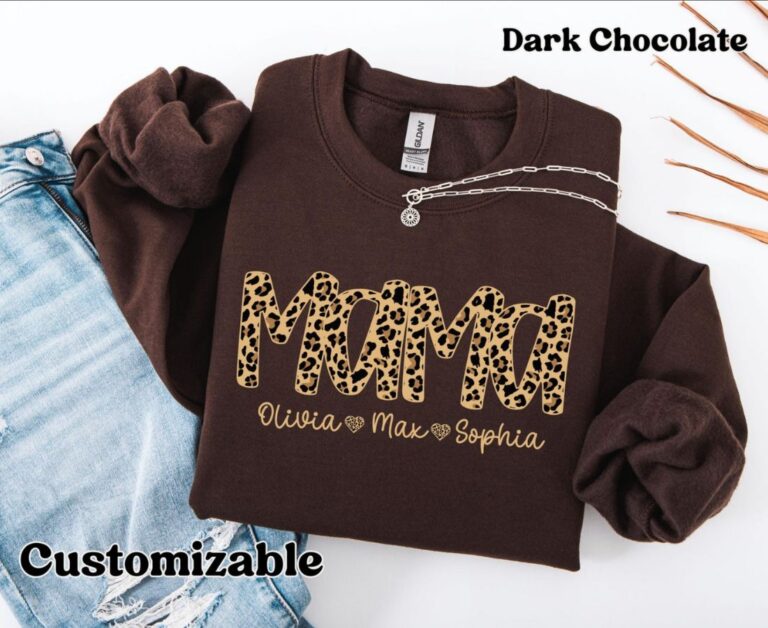 Personalized Leopard Mama Sweatshirt With Kids name
